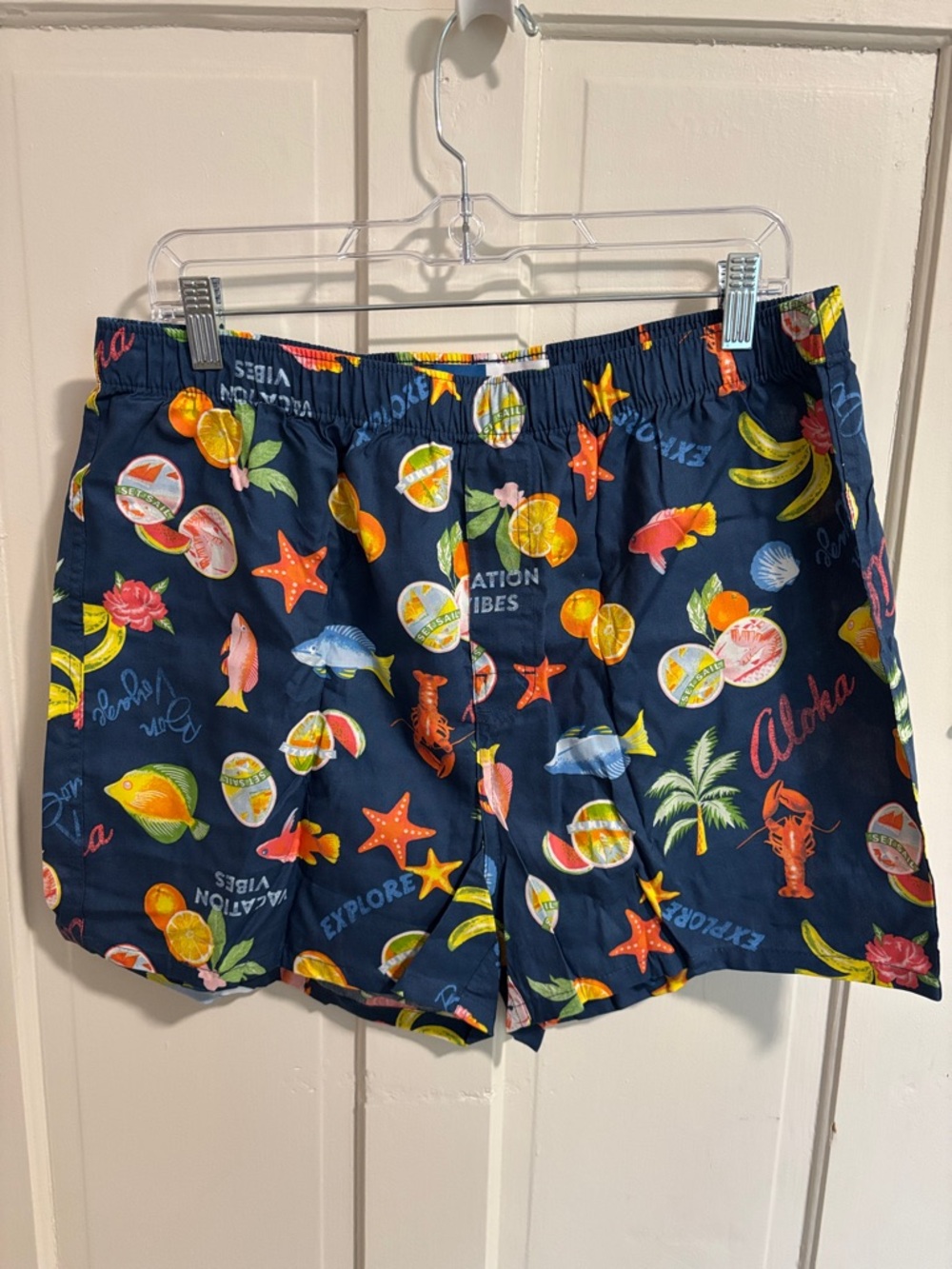Old Navy Navy Boxer Briefs with Multicolor Tropical Print